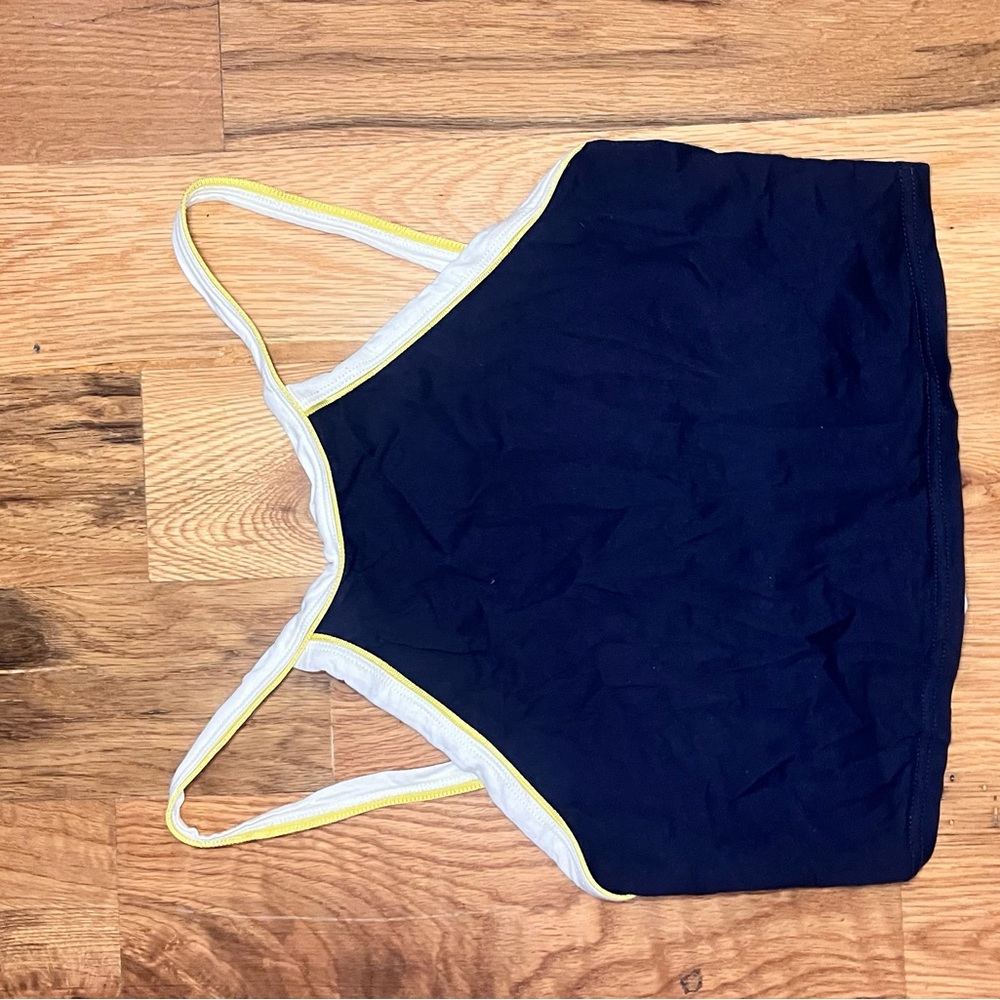 BDG Navy Blue Crop Tank with White and Yellow Trim